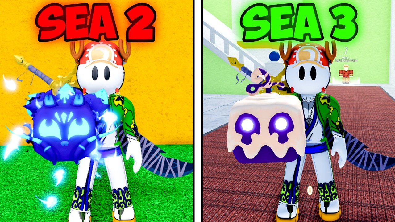 100 RANDOM FRUITS en Sea 2 vs Sea 3 (j'ai drop kitsune)