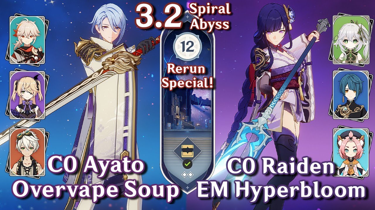 Spiral Abyss 3.2 - C0 Ayato Soup & C0 Raiden Nahida Hyperbloom | Floor 12 Full Star | Genshin Impact