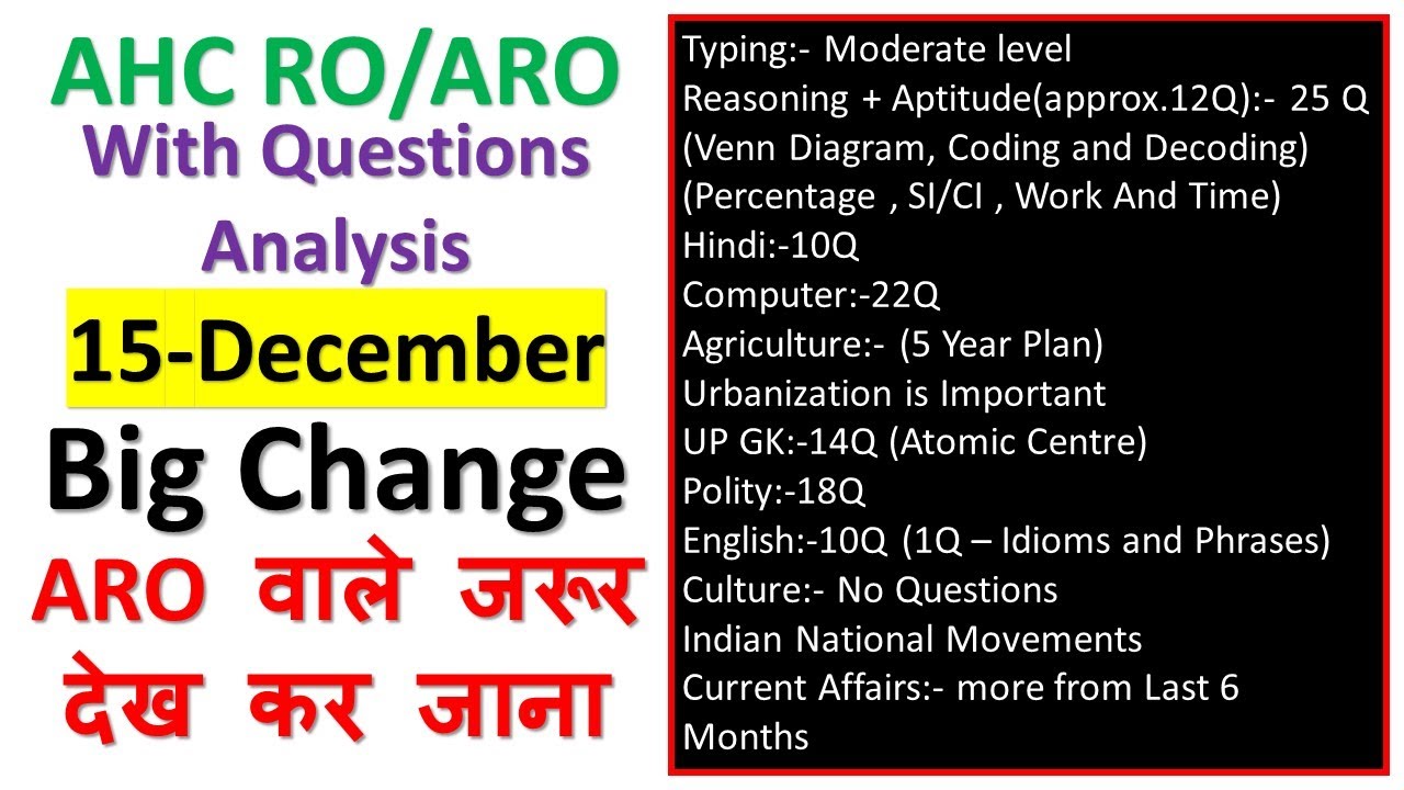 🔥AHC ARO EXAM ANALYSIS 1st Shift (15Dec 2021) 🔥ARO paper analysis 15 Dec 🖼 प्रश्न कहां कहां से आए है