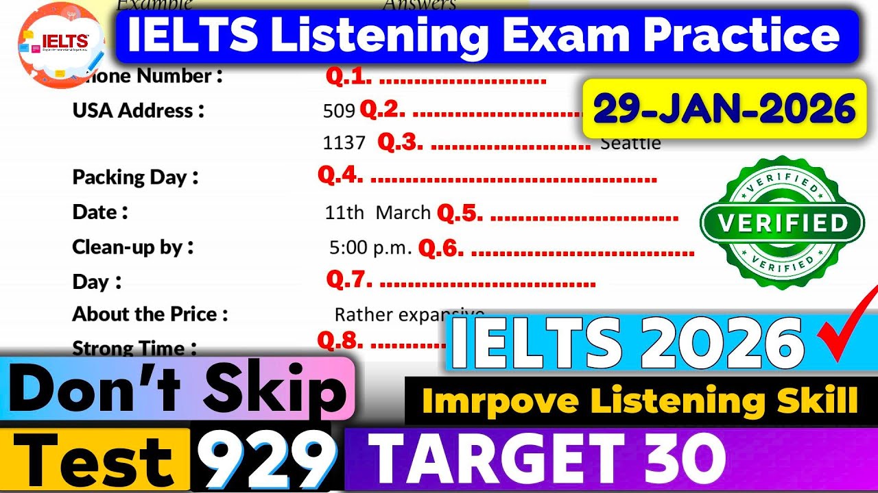 IELTS Listening Practice Test 2026 with Answers | Recent Exam - 29.01.2026