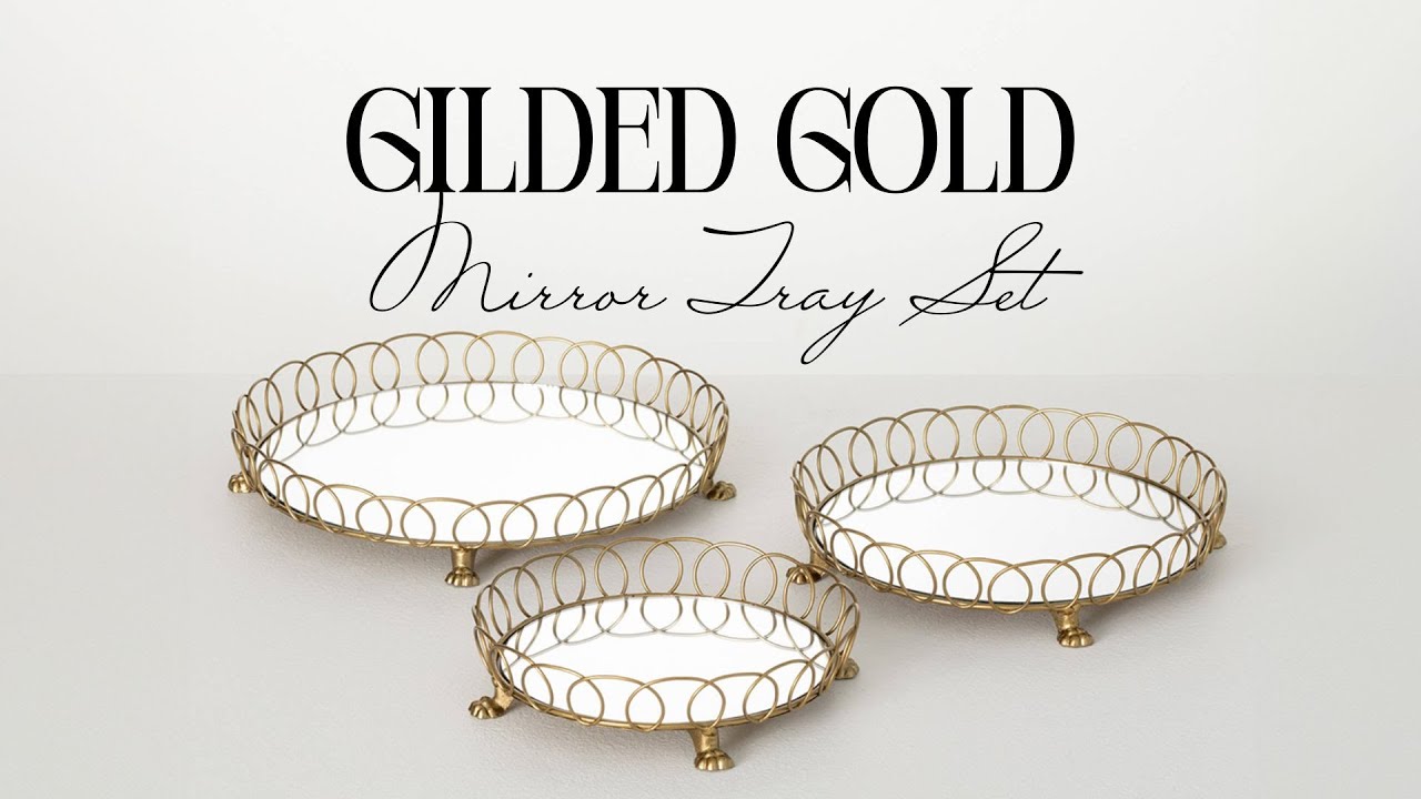 Gilded Gold Mirror Tray Set of Three