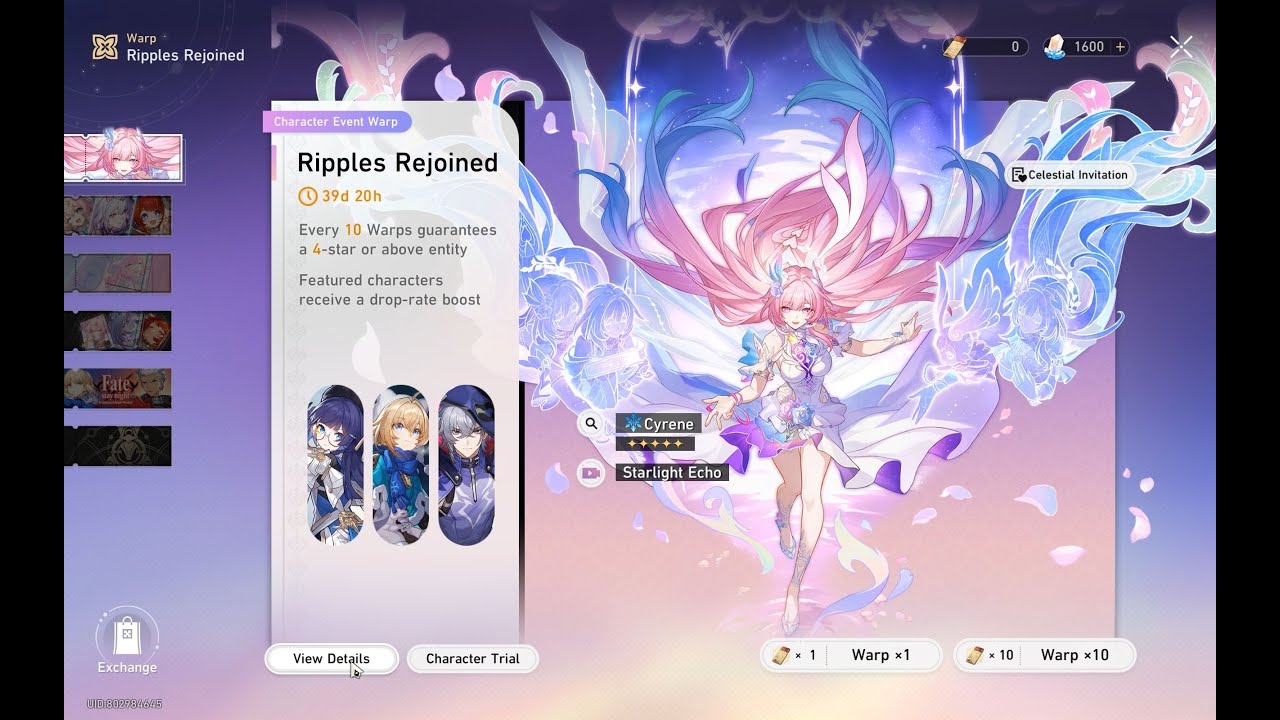Honkai Star Rail : Character Event Warp, Ripples Rejoined ( Cyrene ) Gacha
