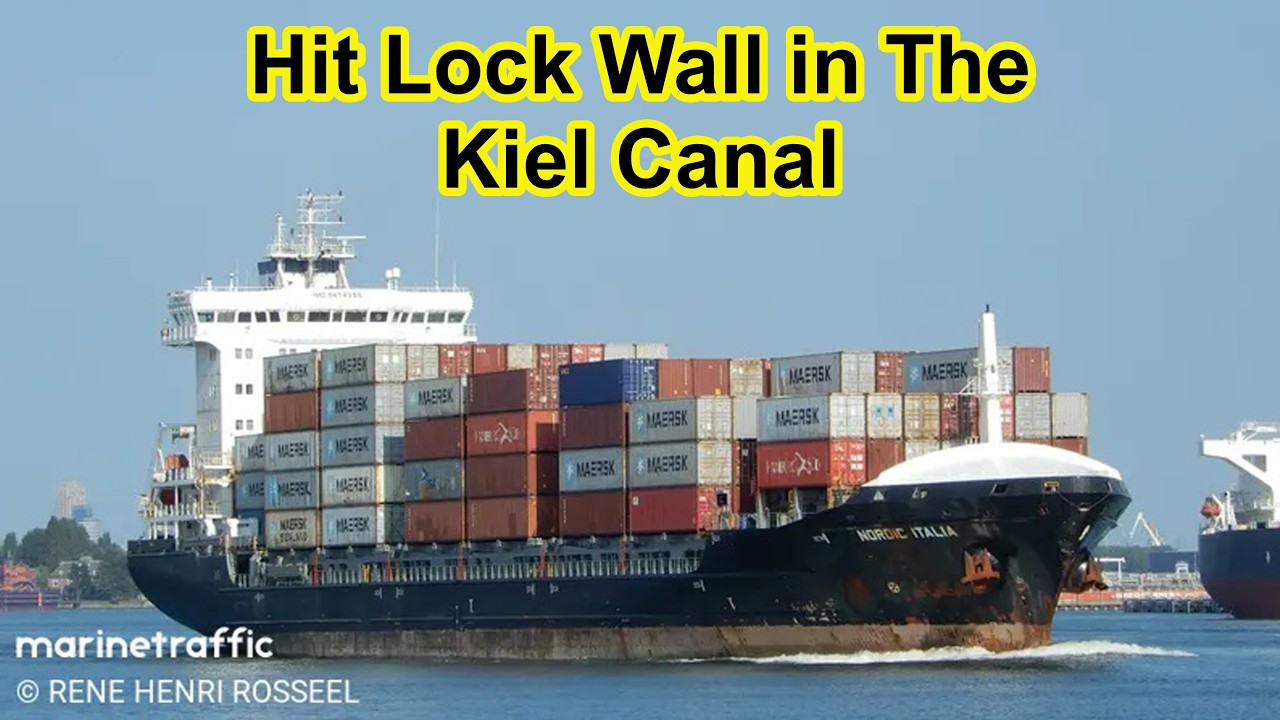 The Cargo Ship Nordic Italia Hits Lock Wall in The Kiel Canal.