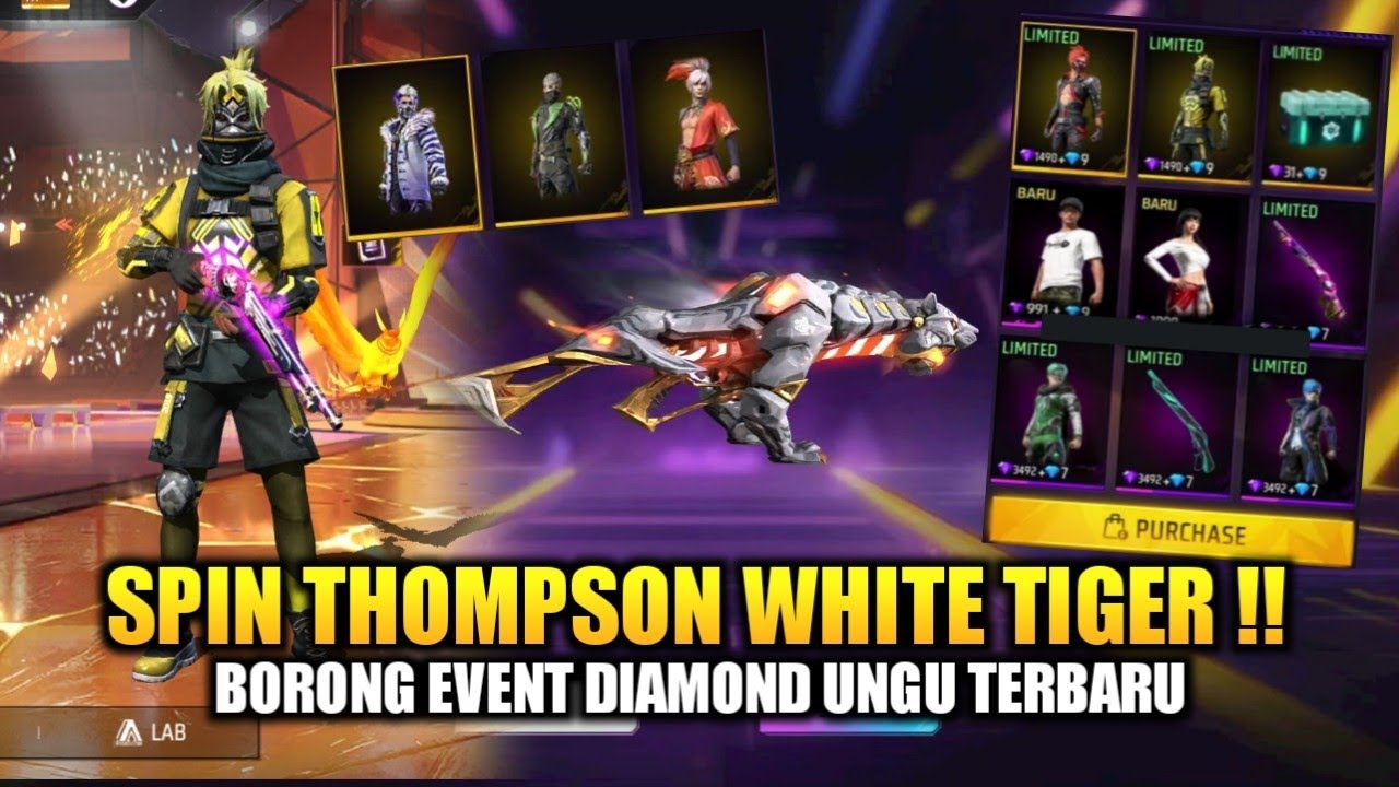 SPIN THOMPSON WHITE TIGER! BORONG DIAMOND UNGU FF DAPATIN SKIN SG2 EVENT FREE FIRE TERBARU