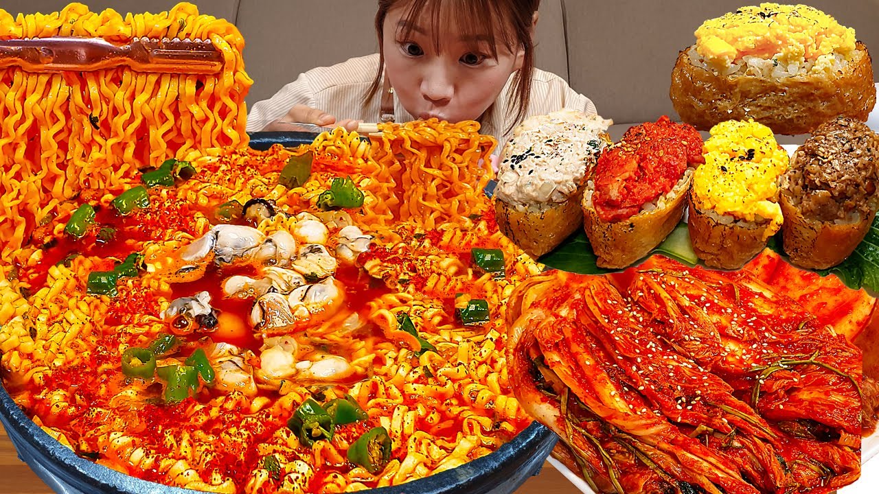 Sub)Real Mukbang- Scharfe Austern-Ramen 🔥🍜 Gebratenes Tofu-Sushi 🍣 Kimchi 🌶 ASMR KOREAND FOOD