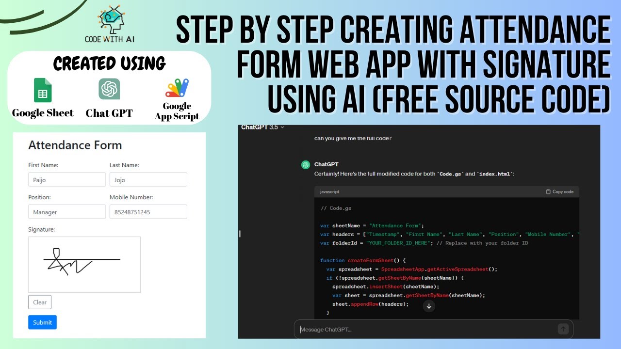 Project 1: Membuat Formulir Presensi + Tanda Tangan dengan Google App Script + AI (Free Source Code)