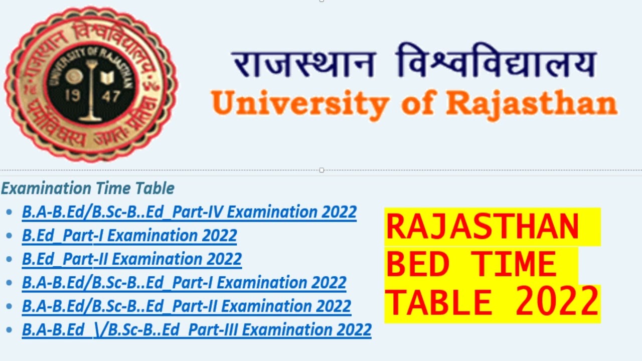 BED TIME TABLE 2022 RAJASTHAN UNIVERSITY
