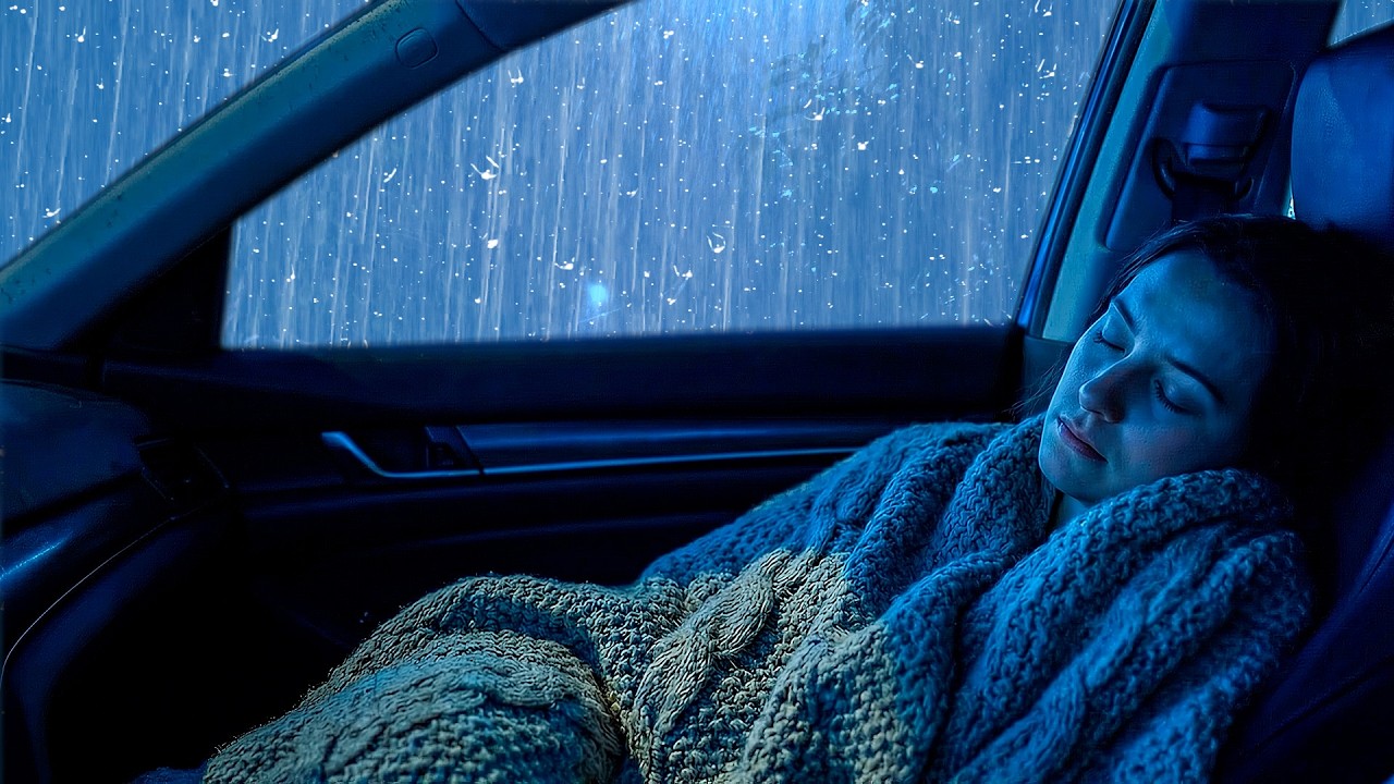 Stop Overthinking & Sleep Instantly with Heavy Rain & Thunder Pounding on Cozy Car Roof at Night