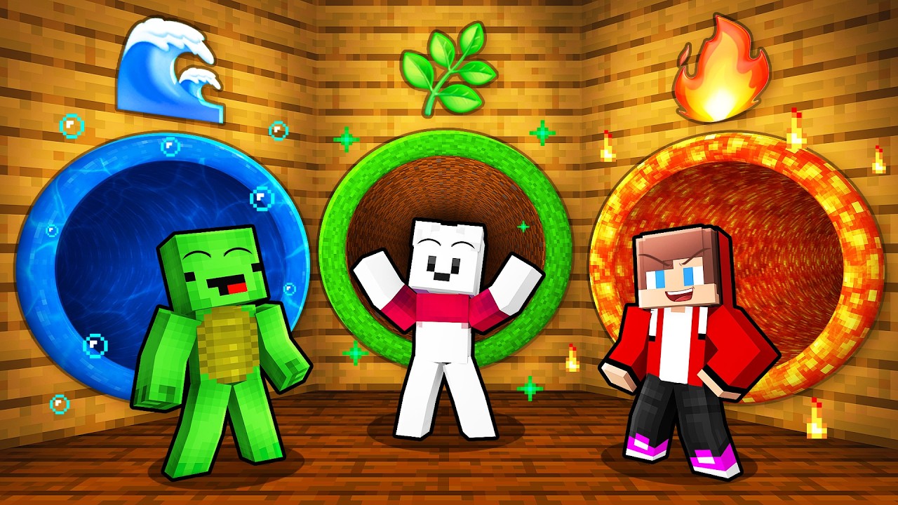 JJ vs Mikey vs Carrie: ELEMENTAL TUNNEL in Minecraft - Maizen