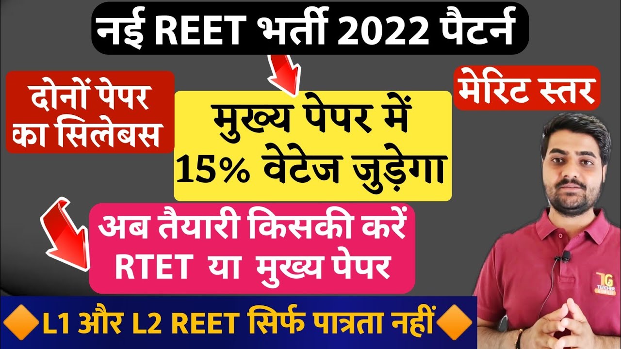 REET 2022 new vacancy, pattern, दोनों पेपर का syllabus, 15% वेटेज मेरिट में जुड़ेगा, reet news today