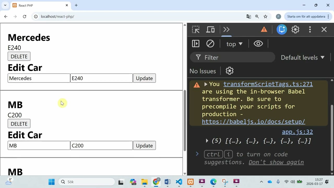 react php edit update