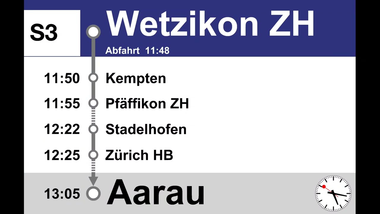 SBB/ZVV Ansagen, S3/RE (Wetzikon ZH-Aarau) | Bauarbeiten | Isabelle/ZVV Stimme