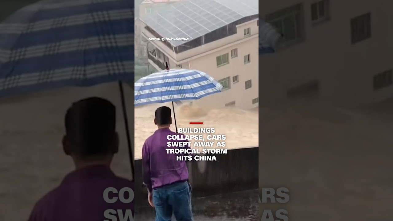 Buildings collapse, cars swept away as tropical storm hits China