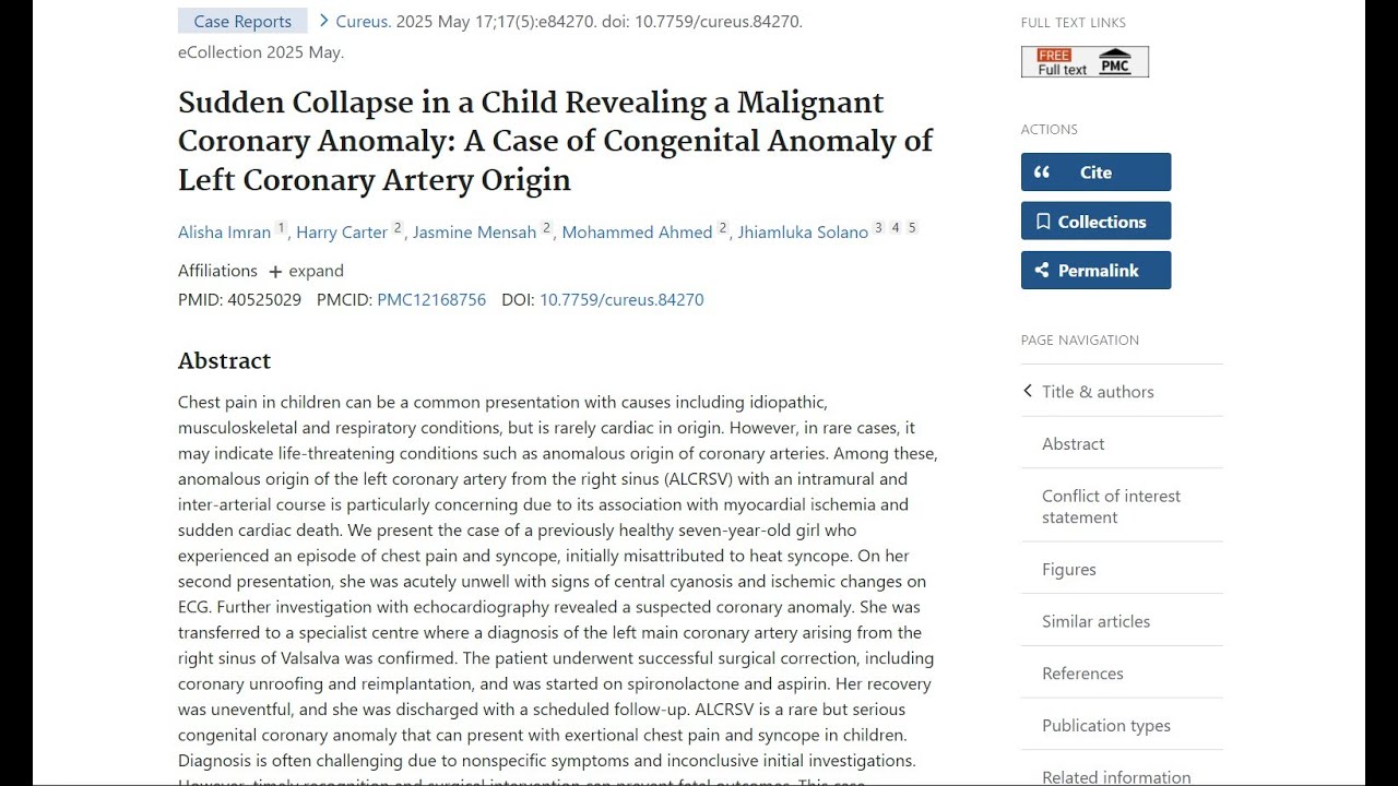 Sudden Collapse in a Child Revealing a Malignant Coronary Anomaly: A Case of Congenital Anomaly