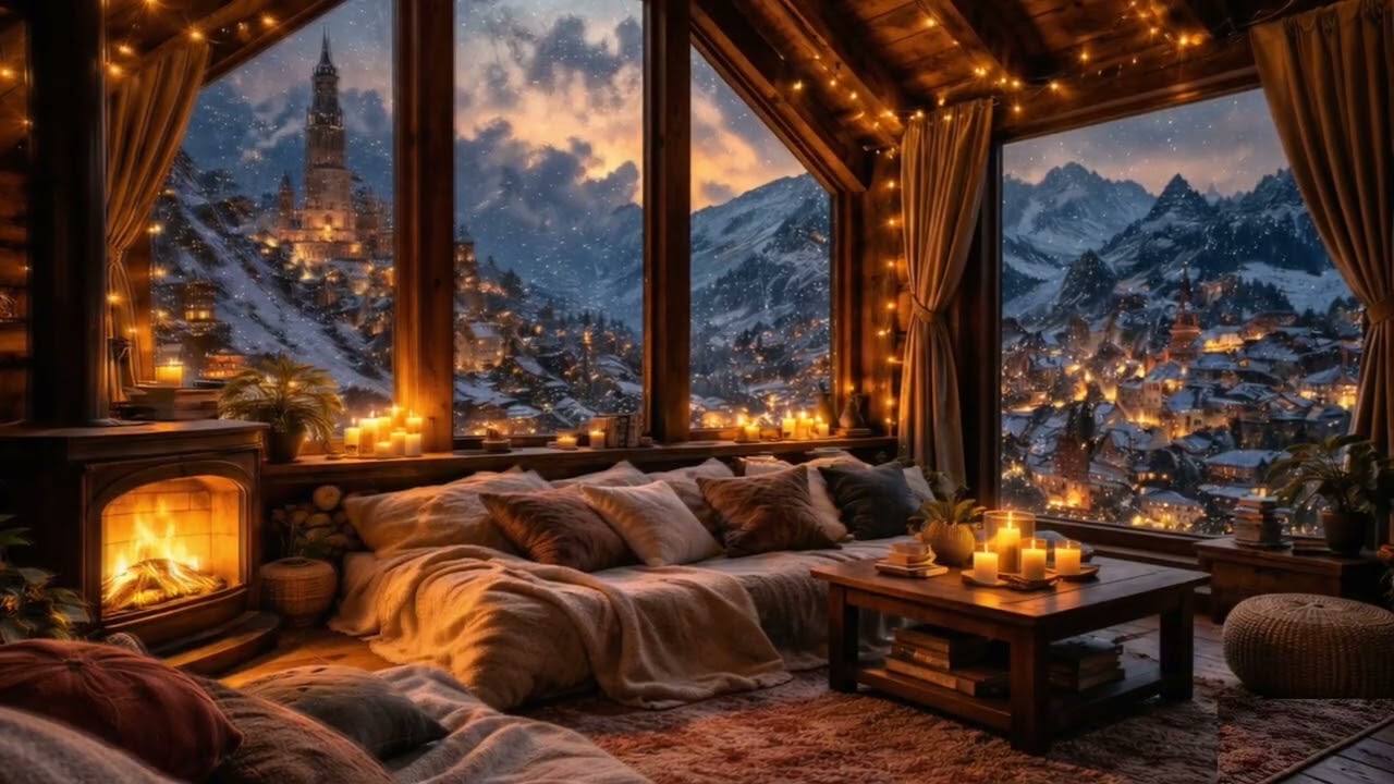 Cozy Attic Fireplace | Candlelight Evening Interior Ambience for Relaxation, Reading & Sleep