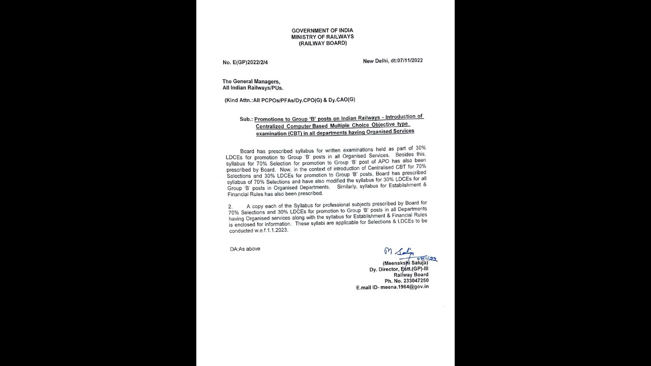 Promotion to Gr.'B' posts on Indian Railway 