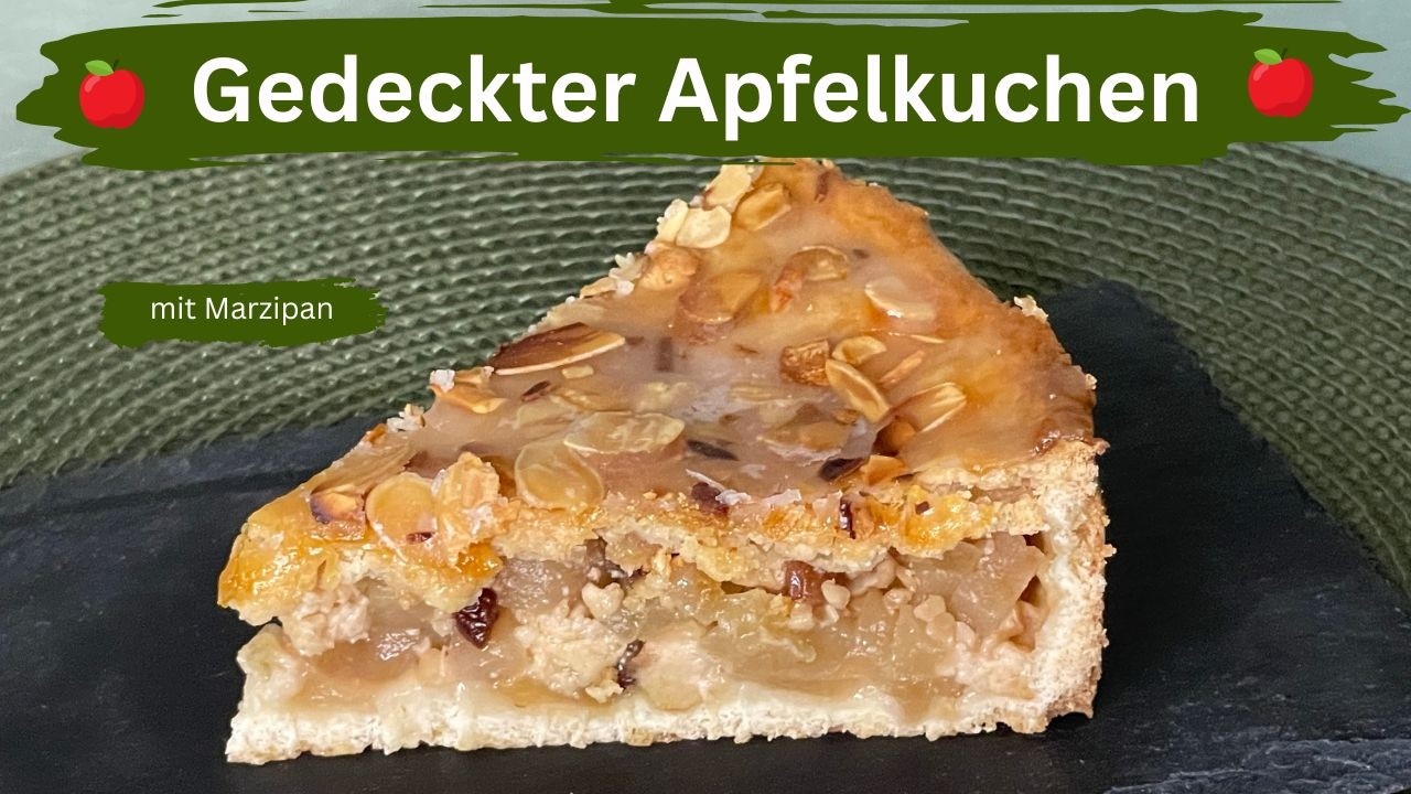 Gedeckter Apfelkuchen mit Marzipan