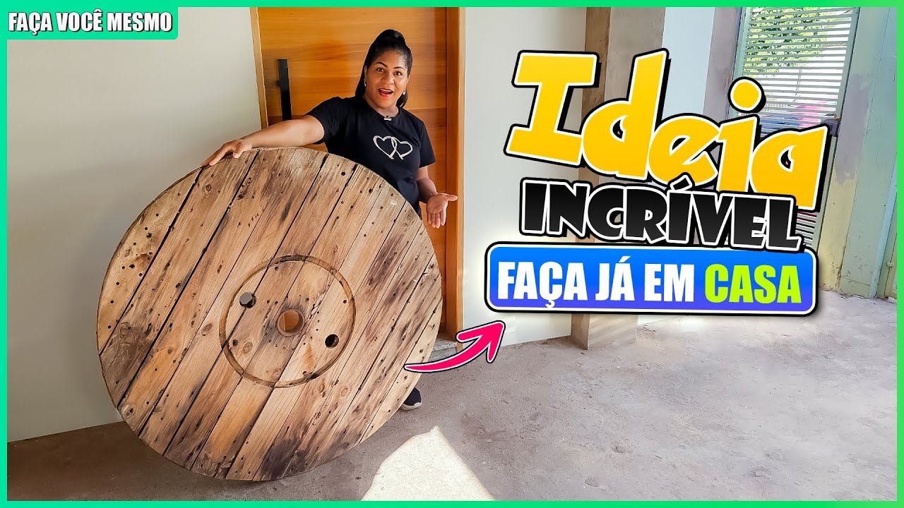 MESA DE JANTAR COM CENTRO GIRATÓRIO FEITA COM CARRETEL DE MADEIRA, INCRÍVEL! – Faça Você Mesmo