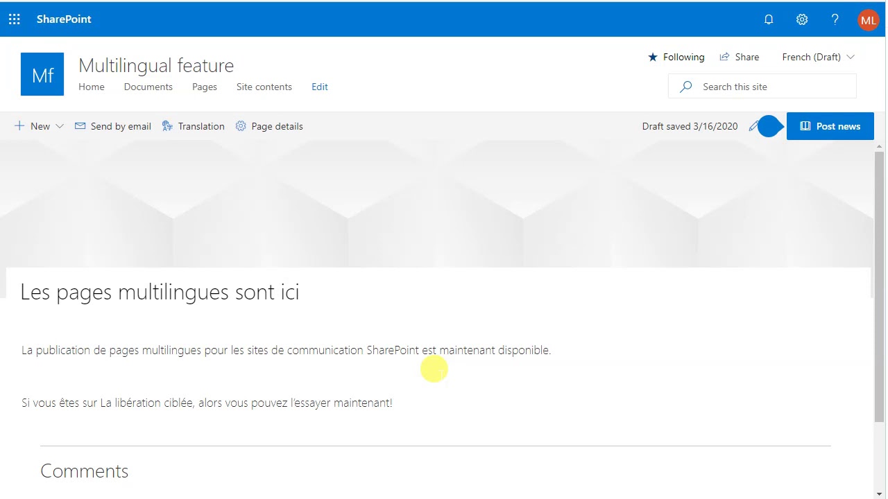 Demo - Multilingual Page Publishing for SharePoint Modern Pages