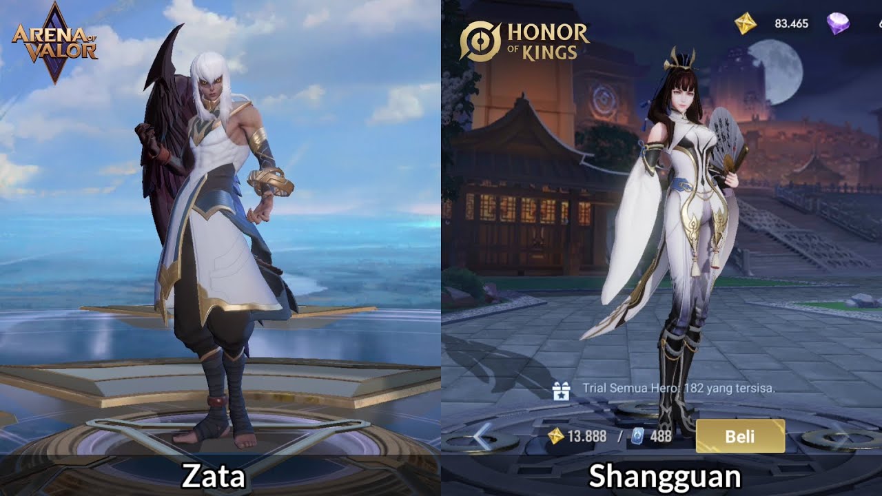 Hero Comparison Zata and Shangguan - Arena of valor vs Honor of king