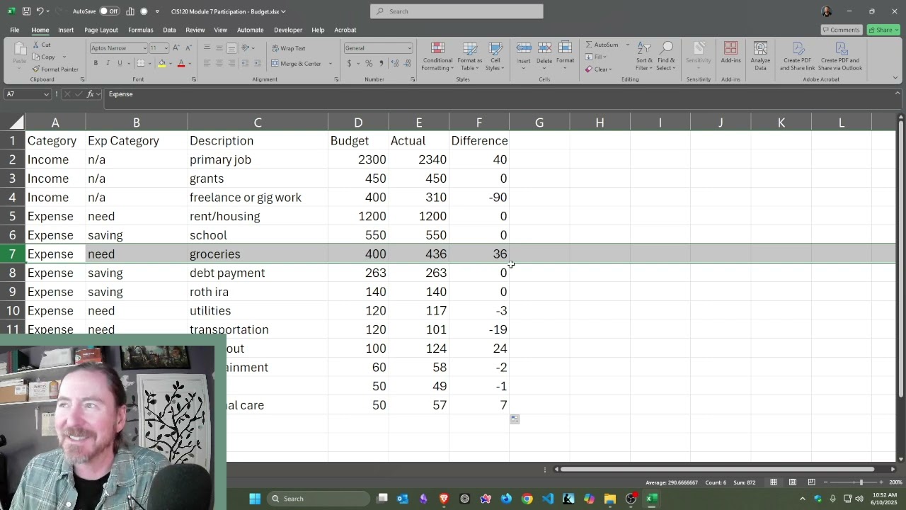 CIS120 Module 7 | Creating a College Student Budget with Excel