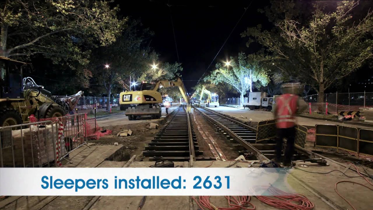 Time lapse footage of Yarra Trams St Kilda Road platform stop construction