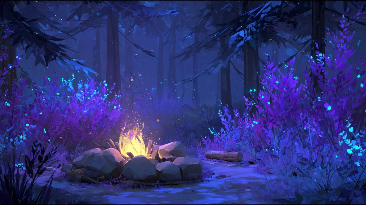 Campfire at Night • Outdoor Fire Sleep Sounds (10 Hours)