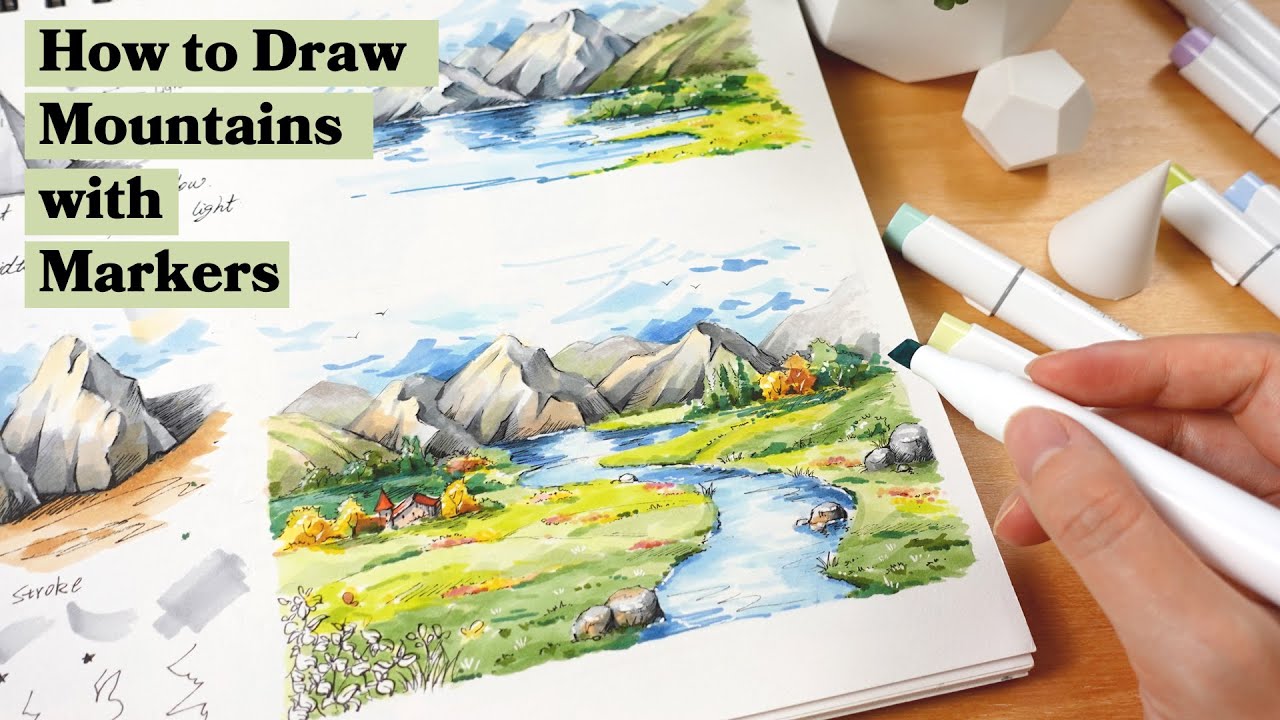 How to Draw Mountains with Markers and Pen | Part 2