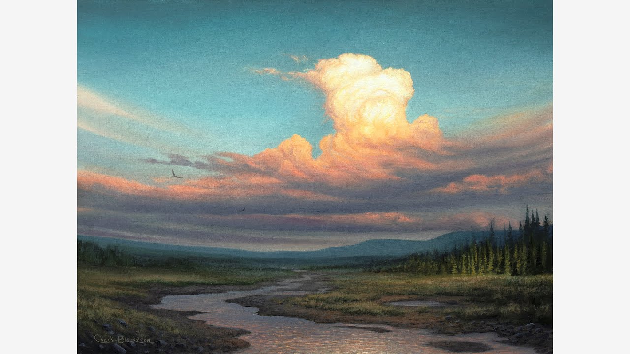 PAINTING STORM CLOUDS - BLOCKING IN, LAYERING COLORS, ADDING DETAILS, FINISHING THE LANDSCAPE