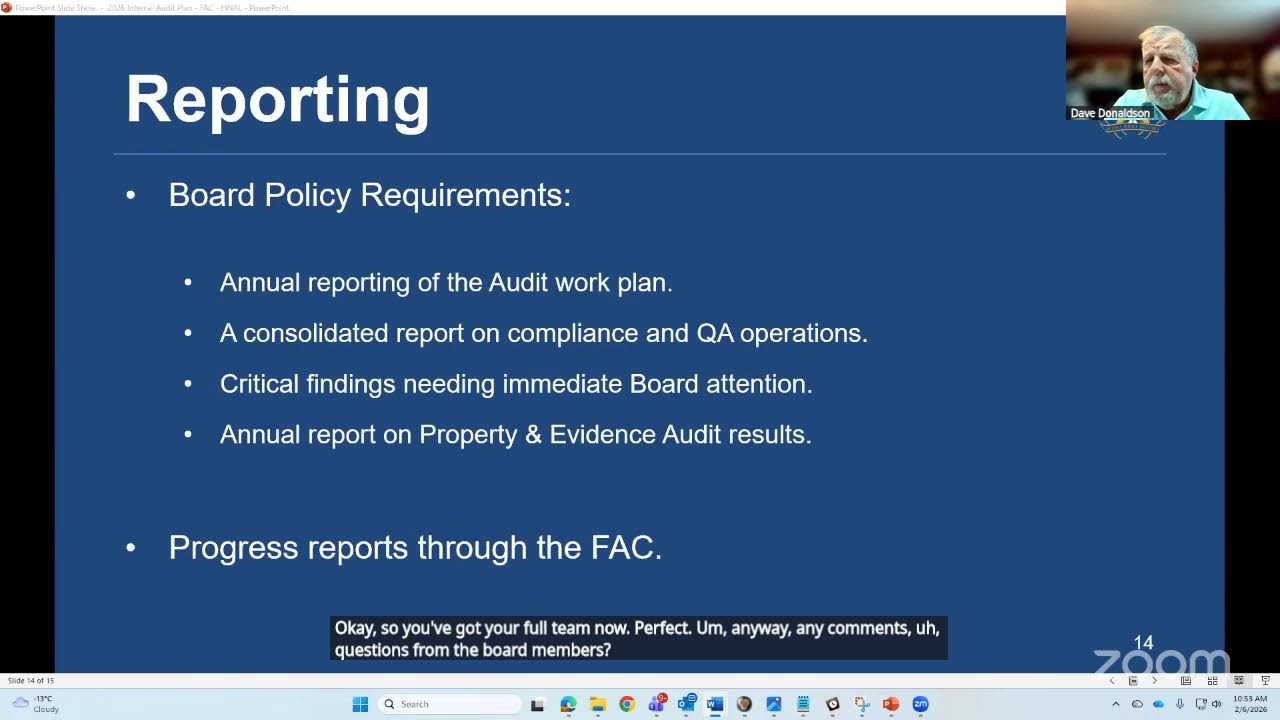 Ottawa Police Service Board's Finance & Audit Committee meeting Feb 6, 2026
