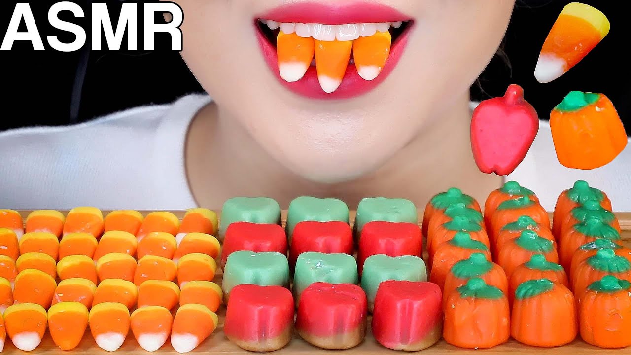 ASMR Halloween Candy Eating Sounds | 캔디콘, 카라멜애플, 호박젤리 할로윈 먹방 | Sweet & Crunchy | MINEE EATS
