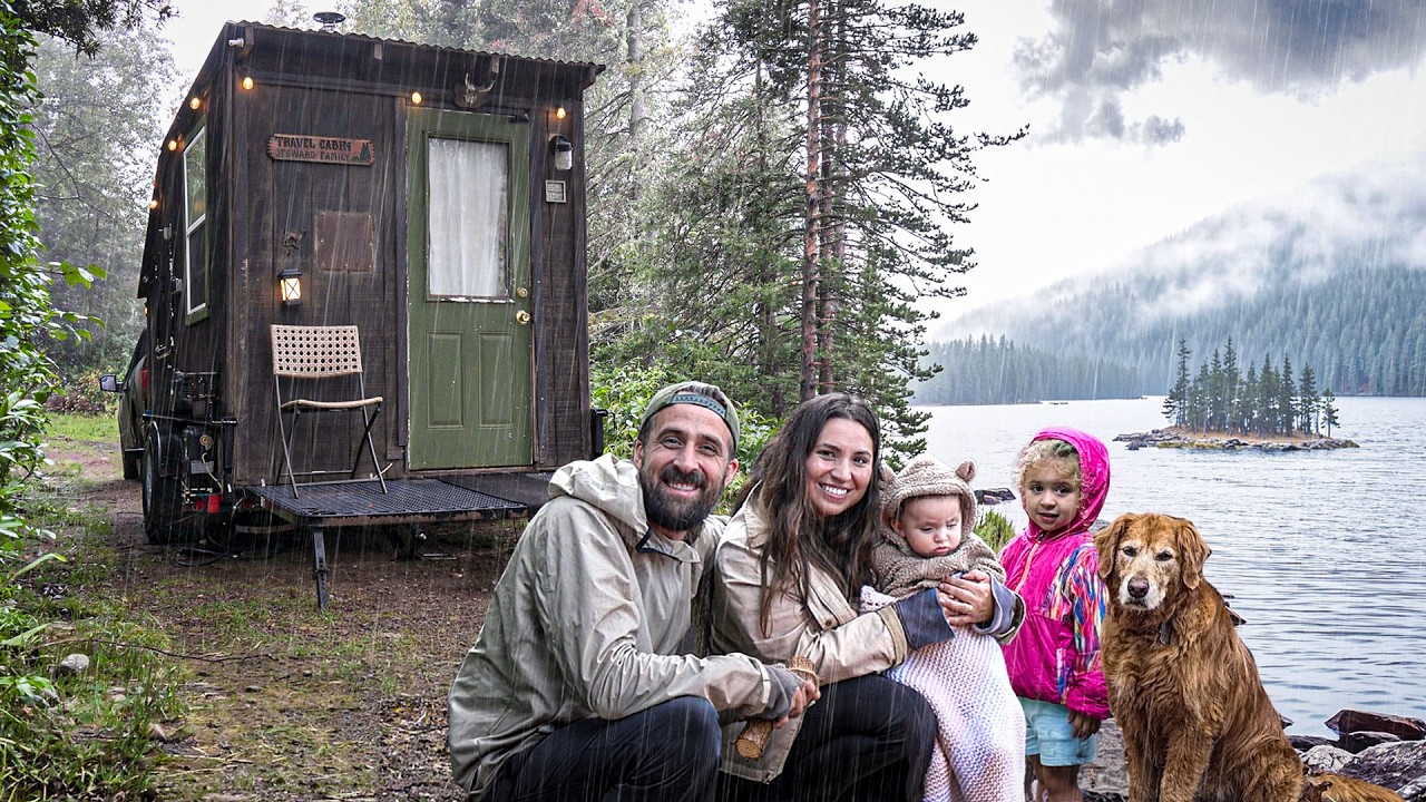 Cold Rainy Day in a ROLLING CABIN on a Wild Lake!