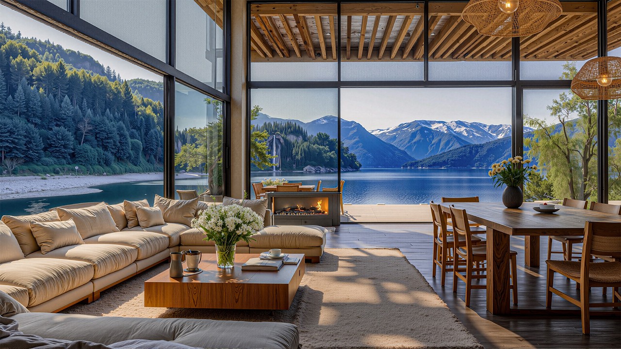 Relaxing Jazz Music In A Luxurious Lakeside Lounge - Smooth Jazz Background For Studying, Working