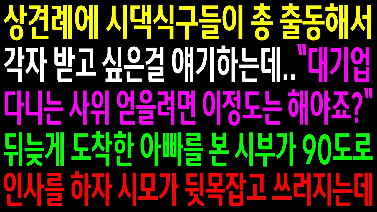 (반전사연)상견례에 시댁식구들이 총 출동해서 각자 받고 싶은 걸 얘기하는데..뒤늦게 도착한 아빠를 본 시부가 인사를 하자 시모가 뒷목을 잡는데[신청사연][사이다썰][사연라디오]