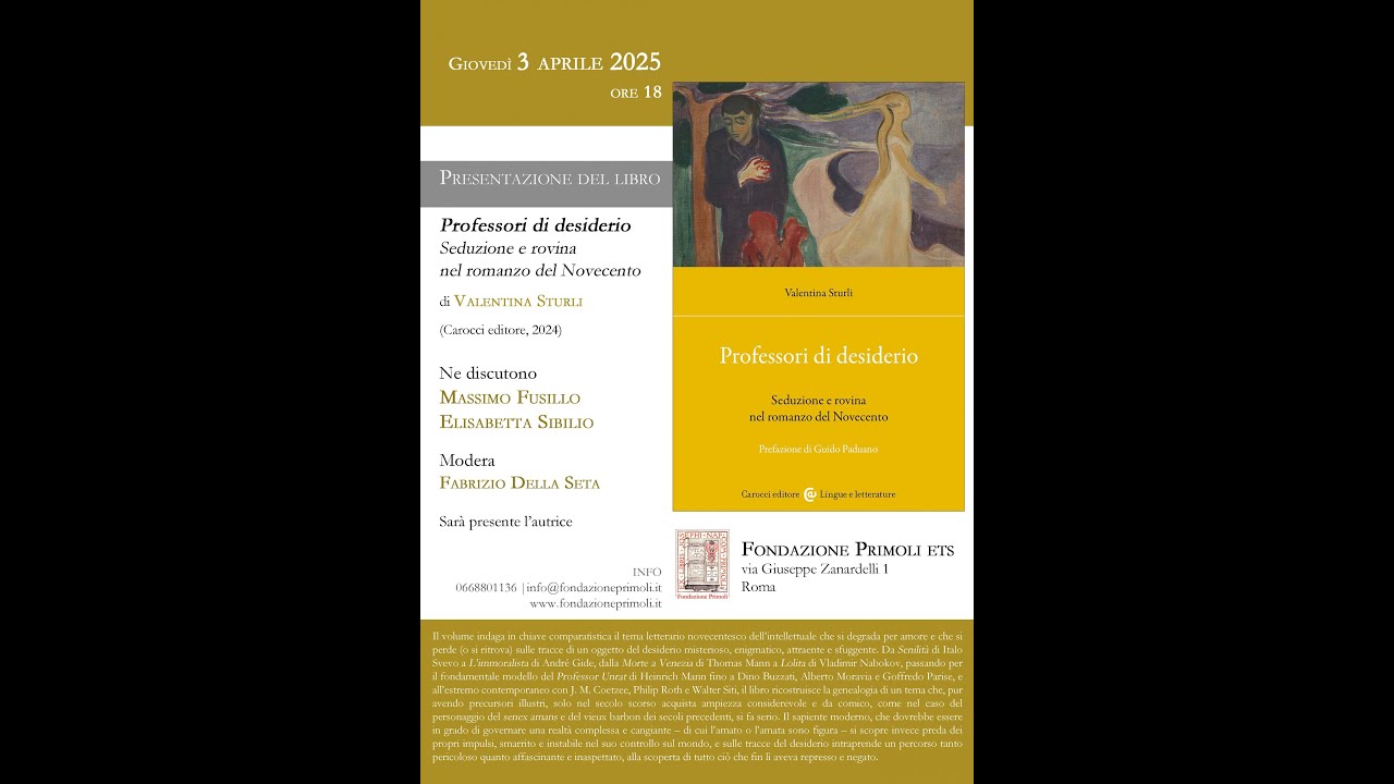 “Professori di desiderio. Seduzione e rovina nel romanzo del Novecento” di Valentina Sturli