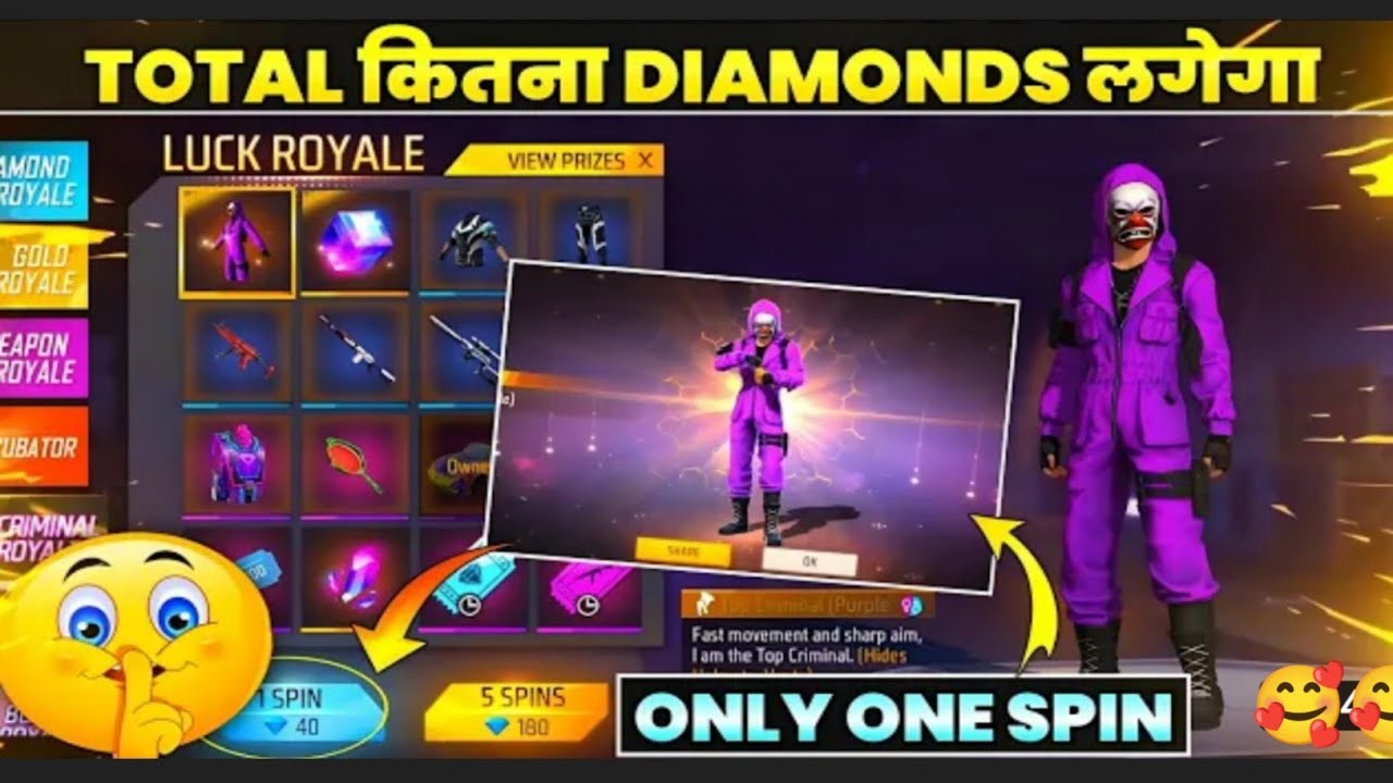 Purple Criminal Bundle Total kitna Diamond II?|free fire Purple criminal spin trickl#freefire