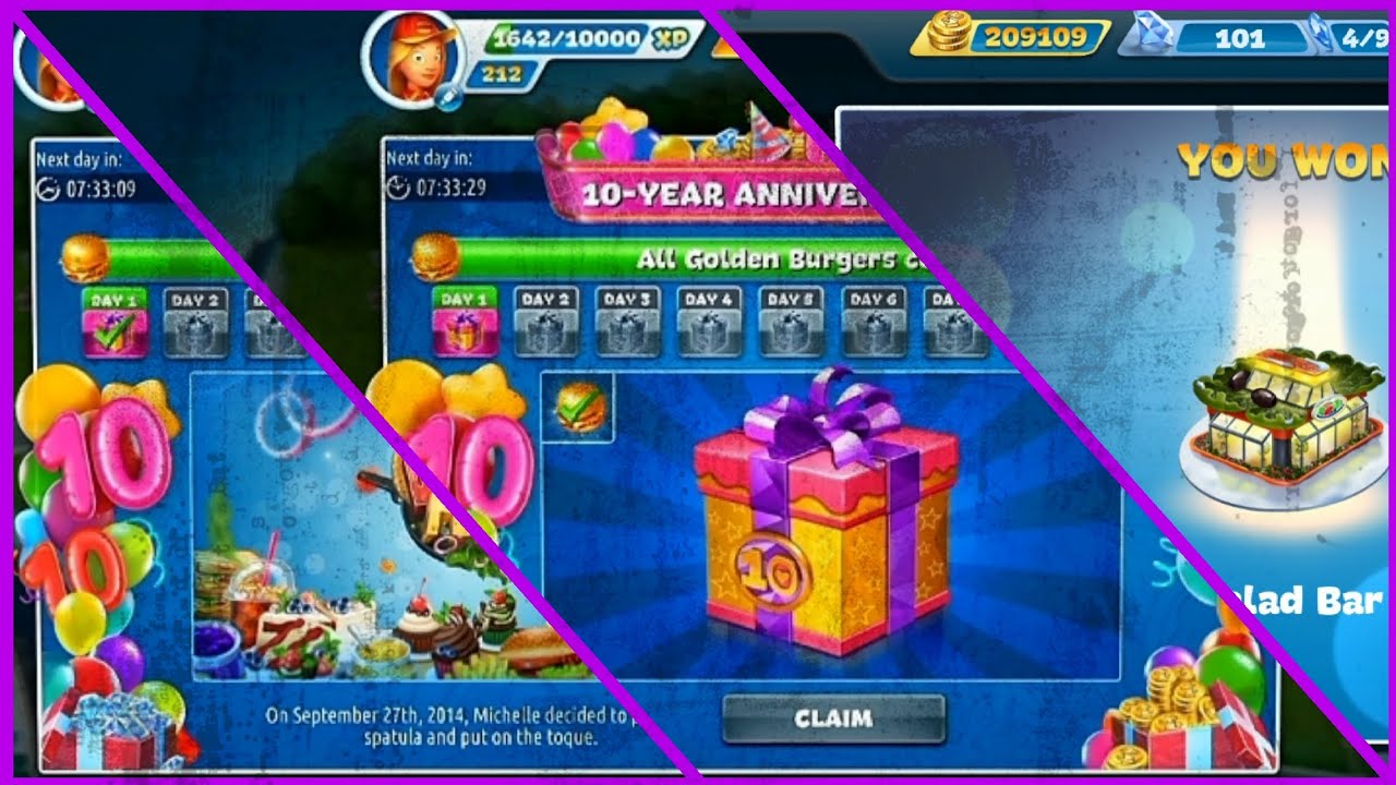 Cooking Fever: 🎂10-YEAR ANNIVERSARY All Golden Burgers collected🍔