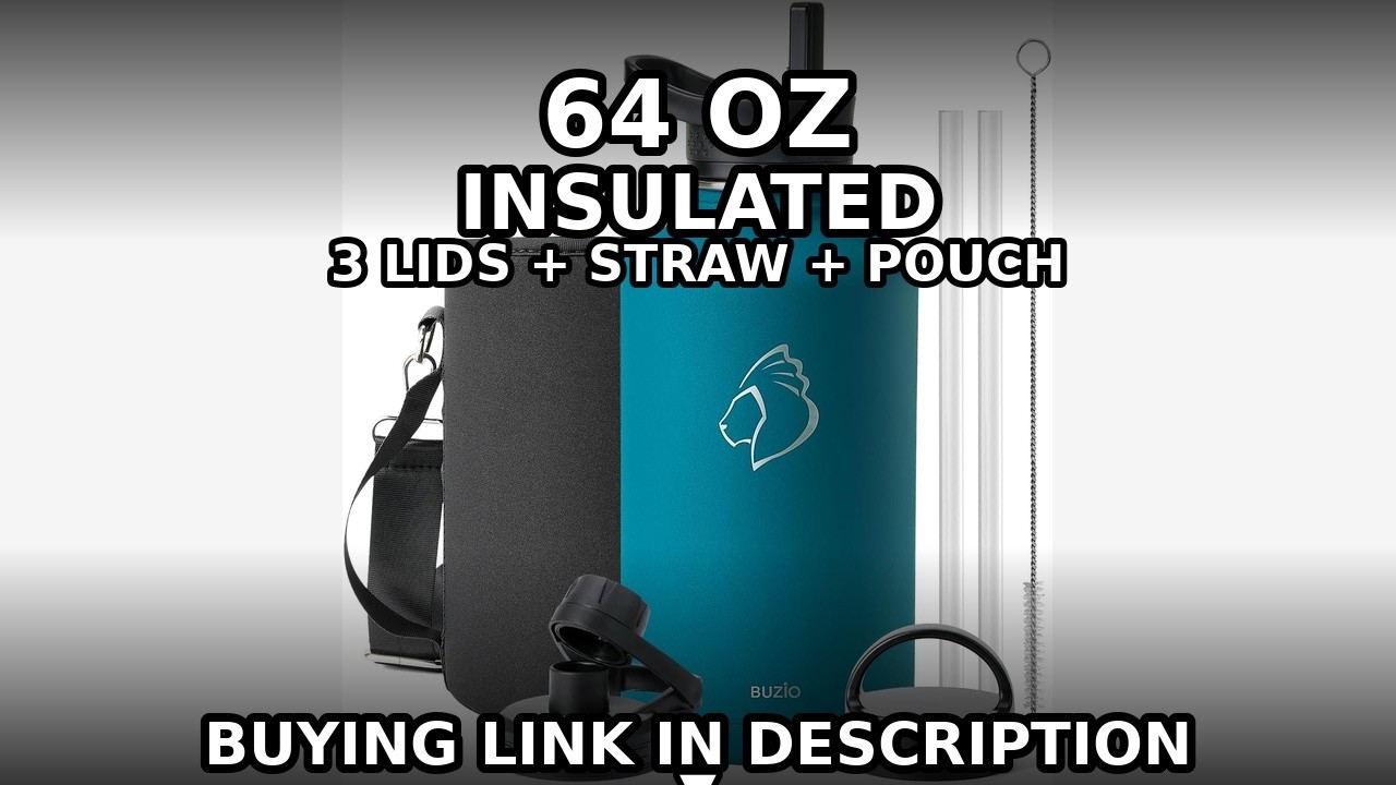 BUZIO 64oz Insulated Water Bottle 🔥 Comes with 3 Lids + Straw!