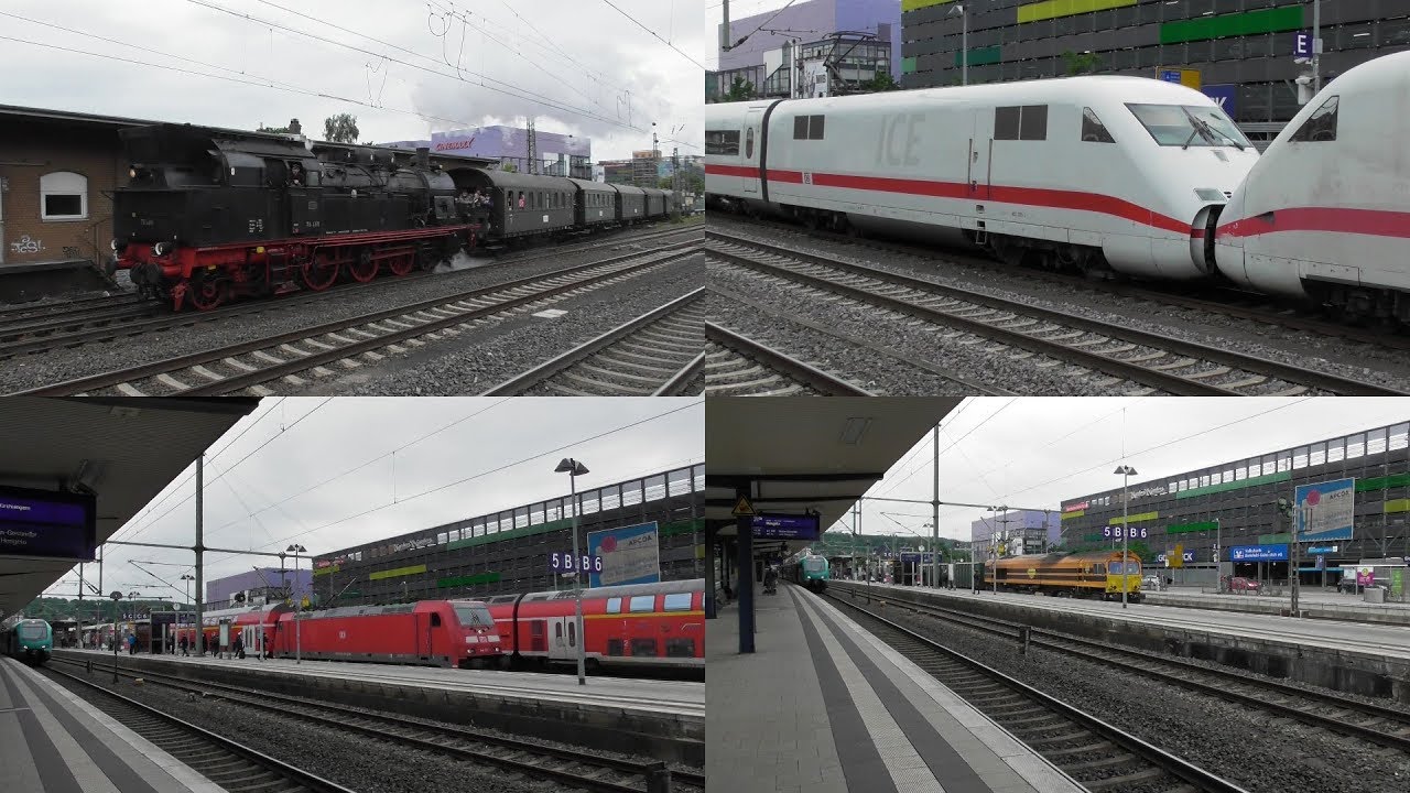 Bahnverkehr in Bielefeld Hbf mit Dampfzug,ICE,Güterzügen und Regionalzügen