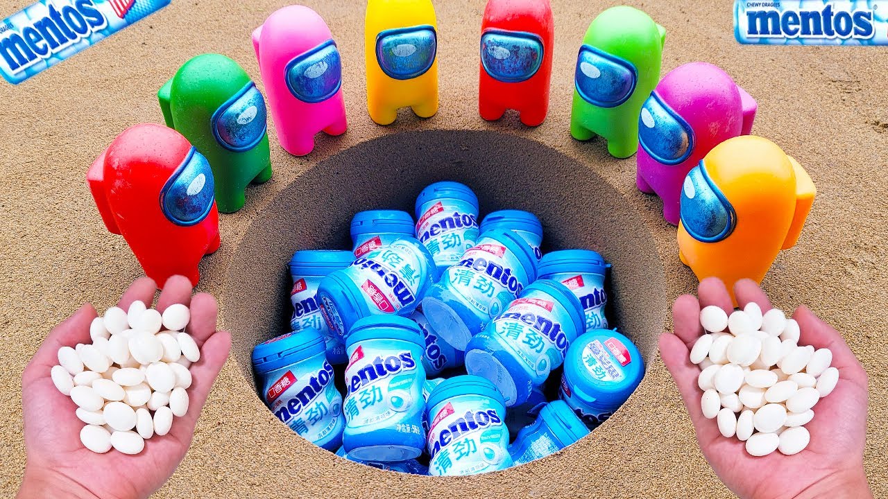 Coca Cola, Different Fanta, Monster, Pepsi, Sprite and Mentos In the big underground hole | Among Us