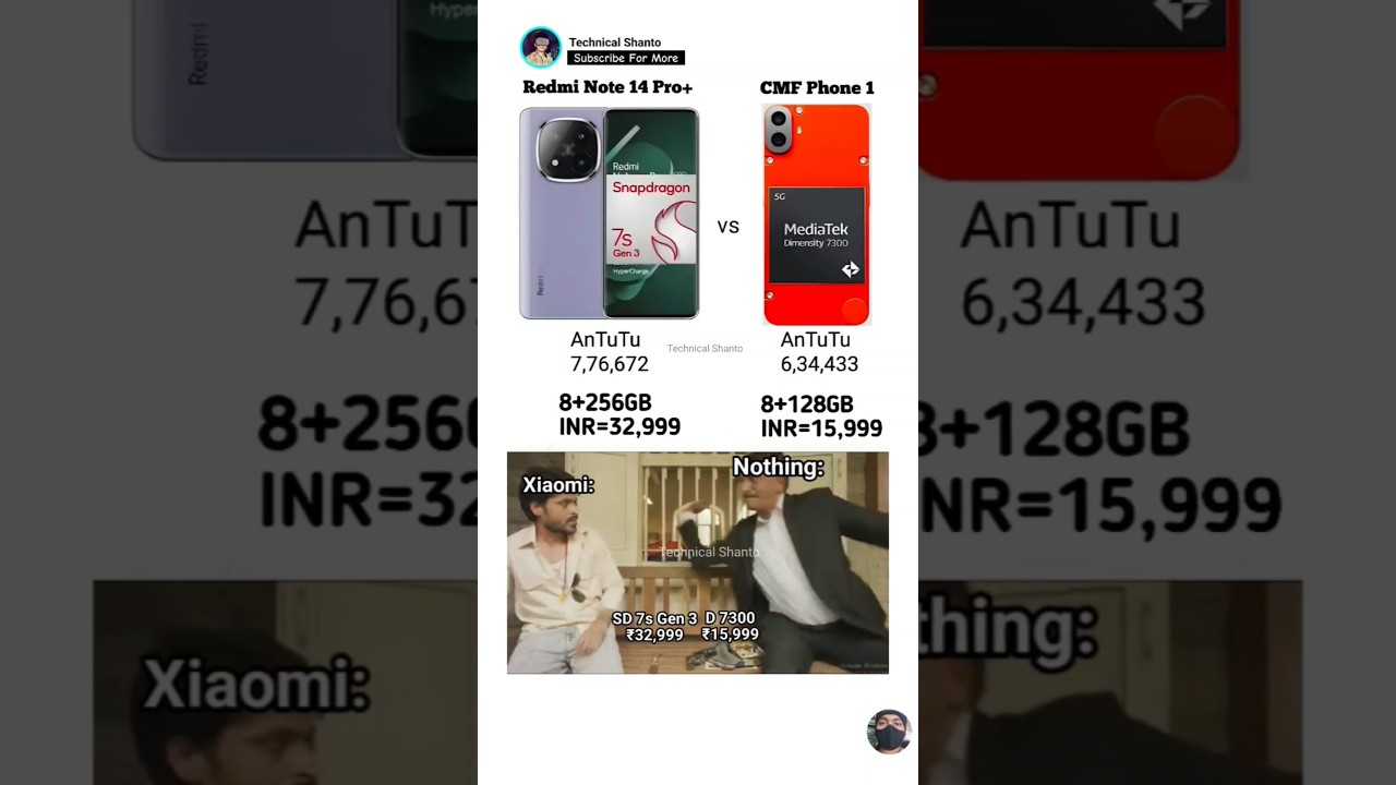 Redmi note 14 pro+ vs Nothing CMF Phone 1 #shorts #memes #vivo #iphone