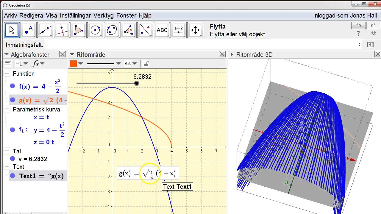 Rotationsvolym runt y-axeln i GeoGebra
