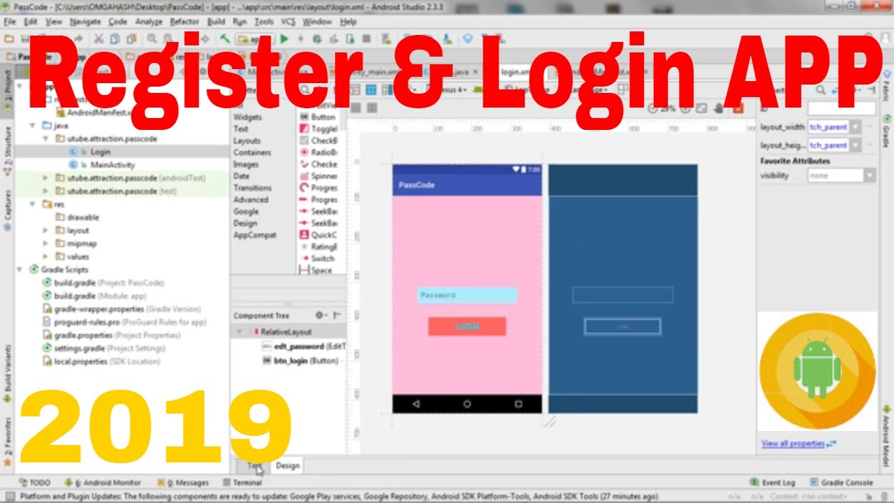 Android Studio 3.3.1 - Android register and login app example source code.