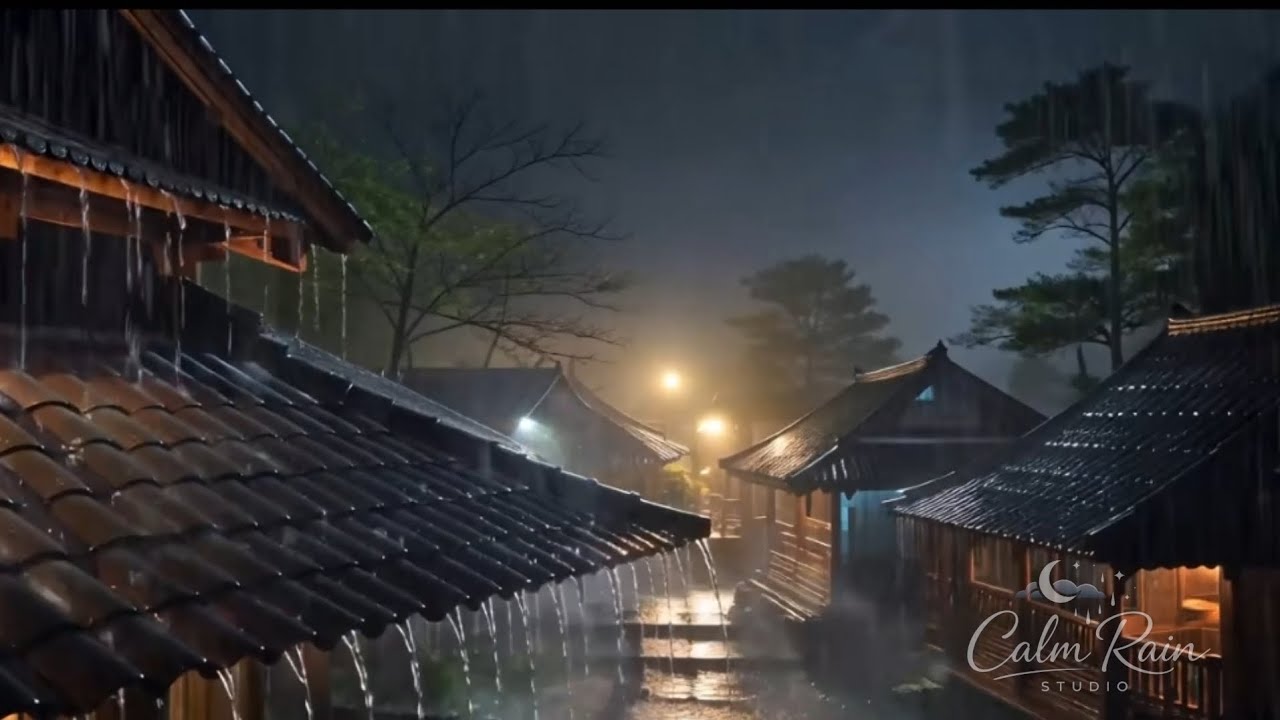 Dark Heavy Rain on Village Roofs 🌧️ Night Rain ASMR for Deep Sleep (4K)