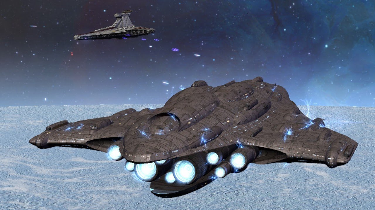 3 MC80 Star Cruisers vs 3 Servator Star Destroyers - Star Wars: Empire At War Remake NPC Battle