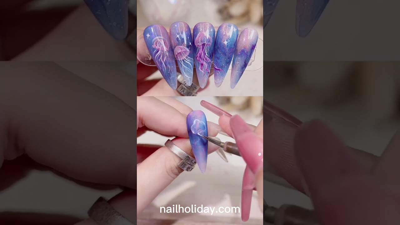 hand paint nail Jellyfish #nailvideos #nailtutorial