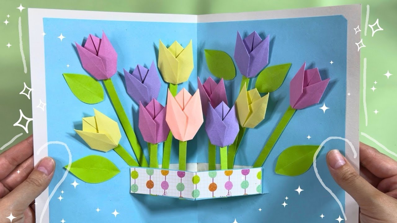 Tarjeta Pop Up en 3D con Tulipanes🌷