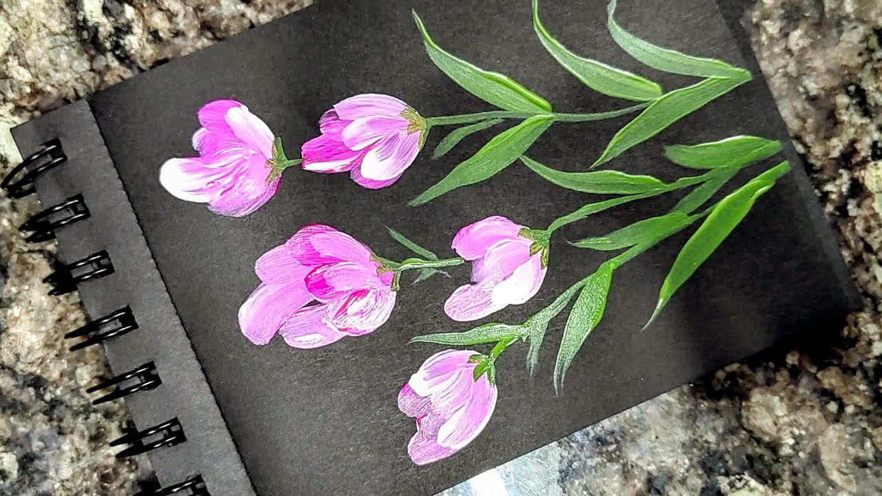 Beautiful pink flower one stroke painting|Easy simple flower painting 🖌️