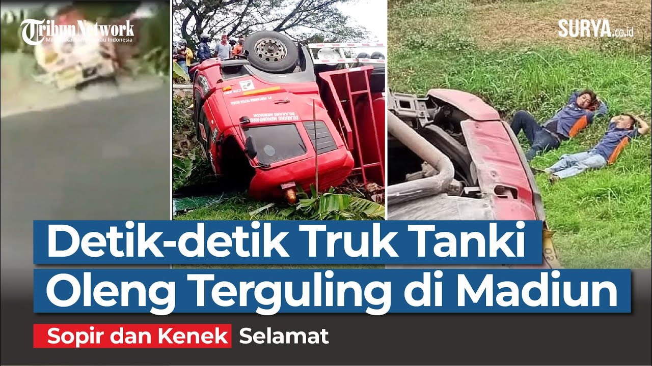 DETIK-DETIK Truk Tangki BBM Oleng Masuk Parit di Jl Raya Madiun-Surabaya, Balerejo, Madiun