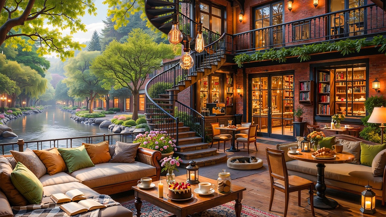 Smooth Riverside Jazz Caf&eacute; ☕ Slow Jazz Melodies for Stress Relief & A Quiet Morning Day